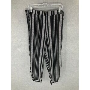 Susan Graver Cropped Pants‎ Black & Silver Striped Tulip Hem Casual Comfy Size L